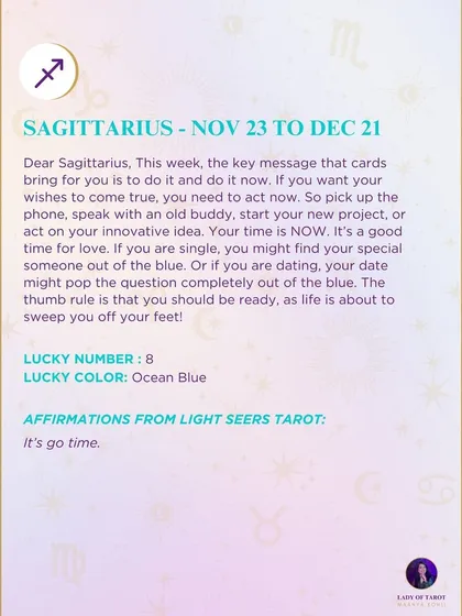 This week's tarot guidance for Sagittarius. The key message that cards bring for you is to do it and do it now. If you want your wishes to come true, you need to act now.