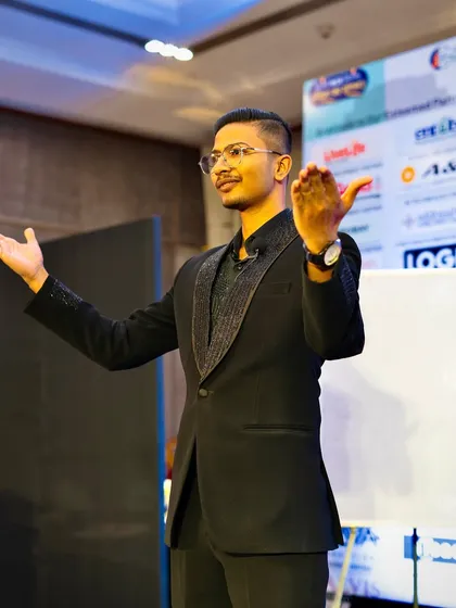 On stage is where I feel most alive. This was at a corporate conference, where I used a blend of magic and storytelling to engage the audience. My goal is always to deliver a message and create an experience, not just perform a trick.