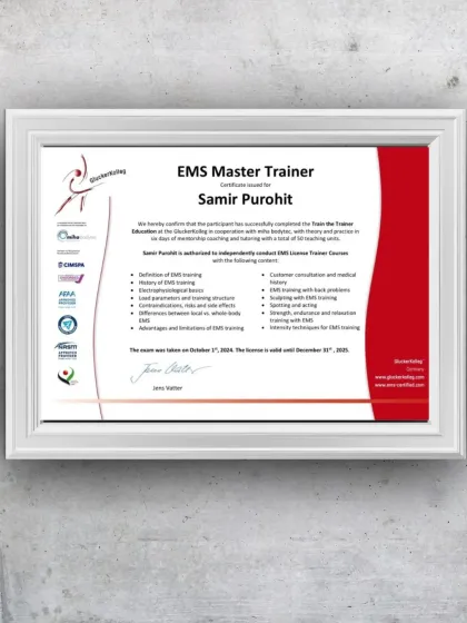 This is more than a piece of paper; it is your international license. Upon completion, you will receive your EMS Master Trainer certificate from GluckerKolleg, Germany, a globally respected institution.
