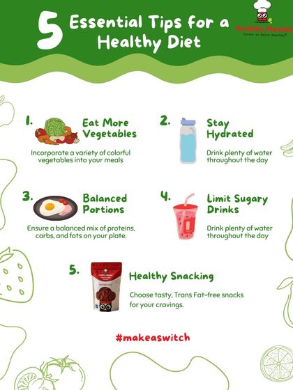 Here are 5 essential tips for a healthy diet. From eating more vegetables to choosing healthy snacks, small changes can lead to big benefits.