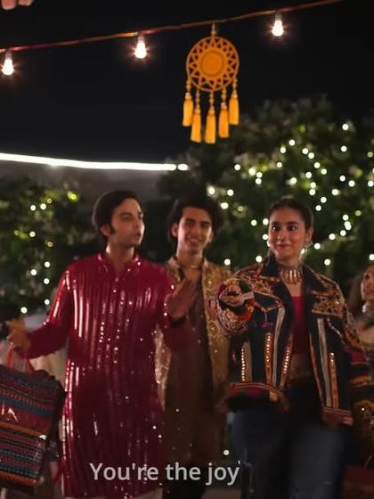 The full group shot from the Navratri scene, showcasing the colorful and detailed traditional outfits I put together for the festive night.