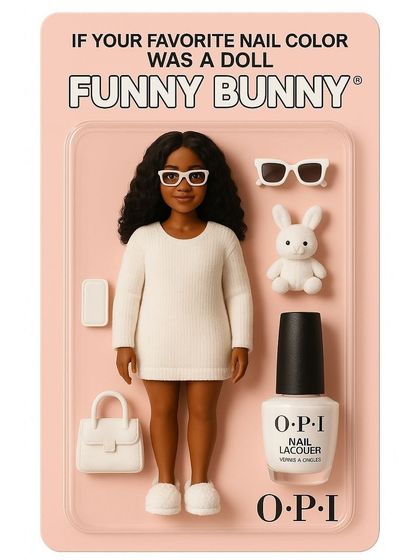 If your favorite nail color was a doll: OPI's Funny Bunny. A soft, sheer white that is perfect for a clean, chic, and minimalist manicure.