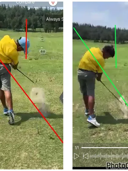 The result of the online lesson: a much better impact with the club coming from the inside, leading to a better ball flight.