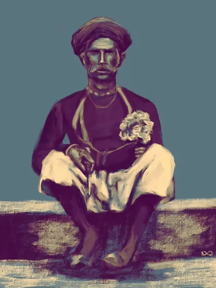 "Man with Flowers," a digital painting inspired by vintage Indian portraits. I wanted to convey a sense of quiet dignity and contemplation in this piece. Digital prints are available for purchase.