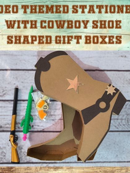 This unique Rodeo-themed gift comes in a handmade cowboy shoe-shaped gift box, filled with fun cowboy stationery.