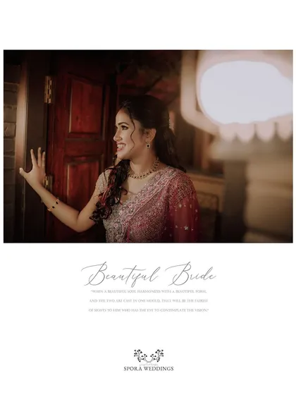 A beautifully designed portrait of the "Beautiful Bride," her joyful laugh captured in a candid moment.