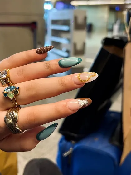 A creative mixed-media set combining different colors, textures, and hand-painted designs for a truly unique look.