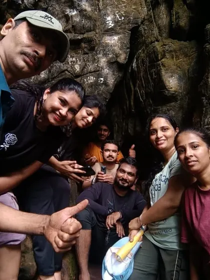 A happy group selfie inside one of the dark Ulavi caves. Exploring these natural formations together is a great bonding experience.