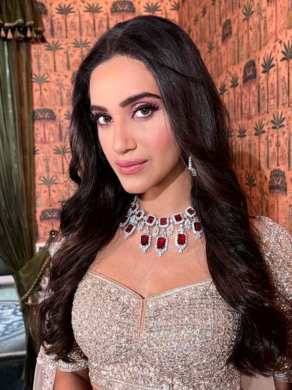 A close-up of the client, her makeup looking perfect from every angle.