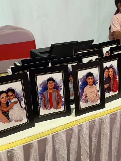 A collection of personalized caricatures ready for guests at a private birthday celebration. It's a fun and interactive alternative to traditional return gifts.