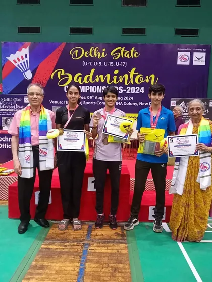 A full view of the girls' podium at the Delhi State Championships 2024. Seeing my students at the top is what drives me as a coach.