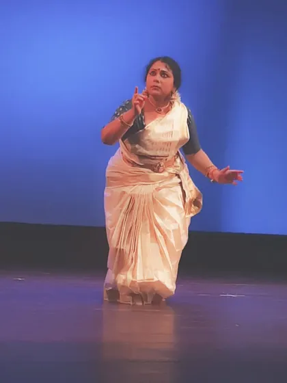 The dancer's expression and posture convey a specific moment in the story, a testament to the detailed training in 'abhinaya' we provide.