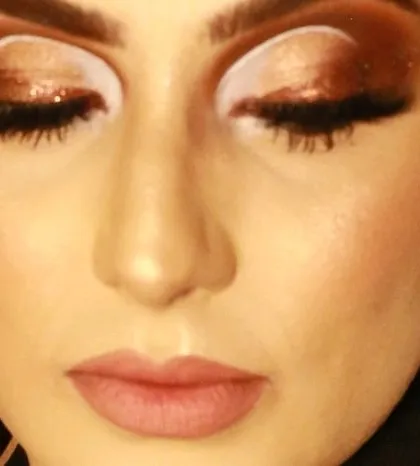 A close-up look at a cut-crease eye makeup style with a touch of glitter. Mastering techniques like this is a key part of my advanced makeup course, where we focus on precision, blending, and creating impactful eye looks.