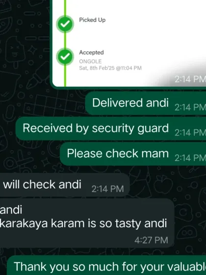 Another happy customer enjoying the Kakarakaya Karam. It's wonderful to know that the parcel was delivered safely and the taste is being appreciated.