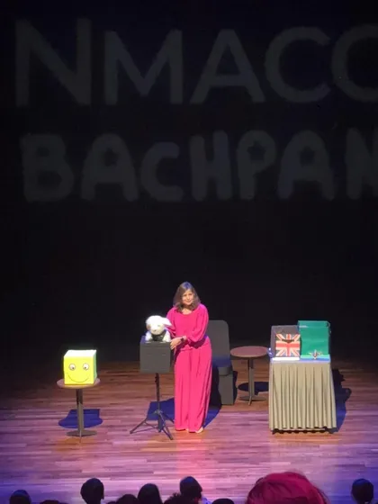 A glimpse of my stage setup for a solo kids' show at the prestigious Nita Mukesh Ambani Cultural Centre in Mumbai.