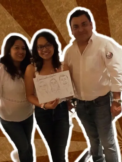 A fun, stylized shot of the Board Buddies team with their group caricature. A unique way to celebrate your team.