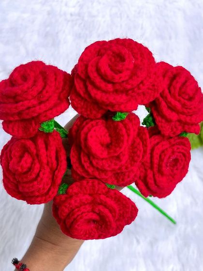 A handful of beautiful, deep red crochet roses. I made a batch of seven of these for a wonderful returning customer.
