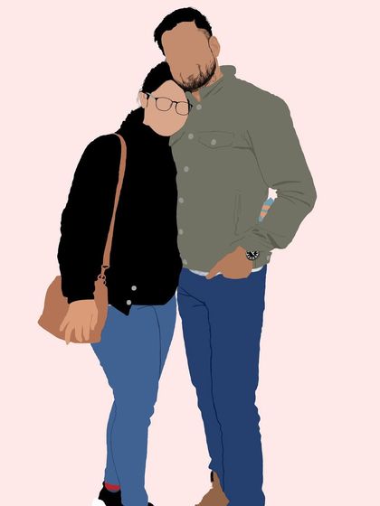 A stylish couple's portrait in the minimalist faceless style.