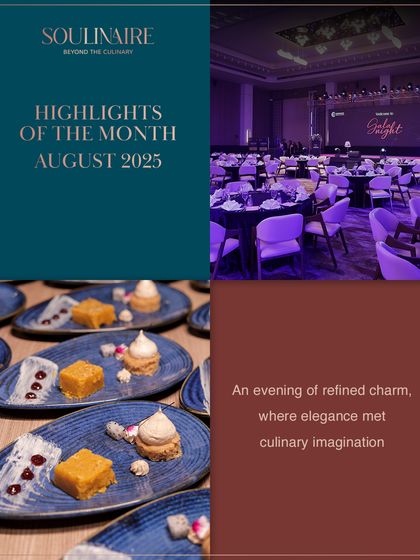A collage highlighting an evening of refined charm, with artfully plated desserts like Mohanthal and mini pavlovas. We believe elegance and culinary imagination go hand in hand.