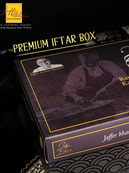 The packaging of our Premium Iftar Box features a nostalgic image of our founder, Jaffer Bhai, connecting our current offerings to our deep rooted legacy.