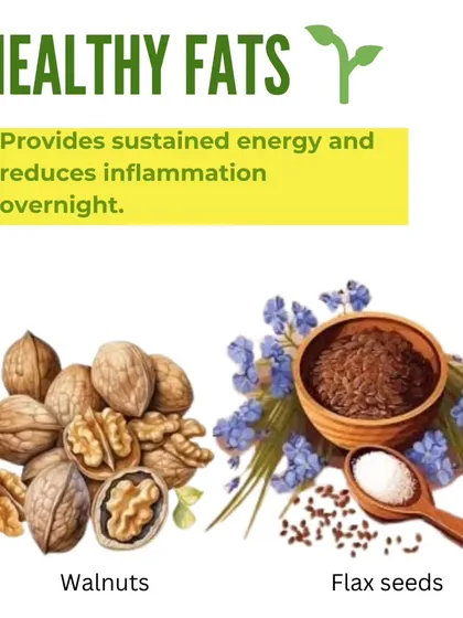 Healthy fats from walnuts and flax seeds provide sustained energy and help reduce inflammation overnight, contributing to better recovery.