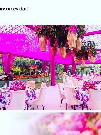 For this vibrant Mehendi celebration, we worked with the decor team to create a beautiful setting with bright pink drapes and floral arrangements. Our buffet setup seamlessly integrates into the overall design.