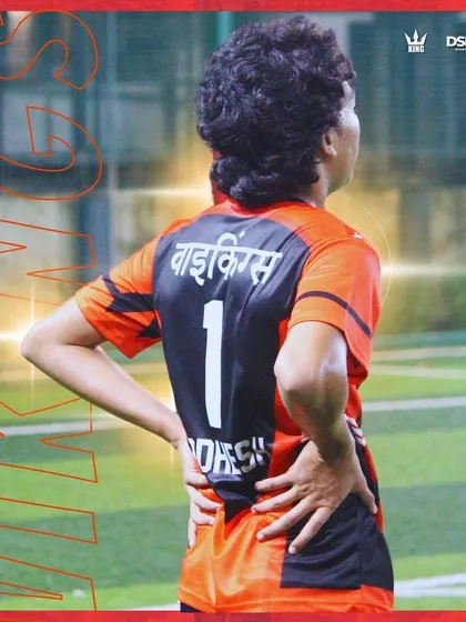 The back of the jersey says it all. "Vikings" in Hindi. We train hard, play harder, and dominate the field.