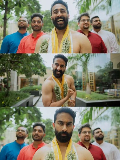 The groom and his groomsmen. This series of shots captures the energy, friendship, and fun of the groom's side before the main event.