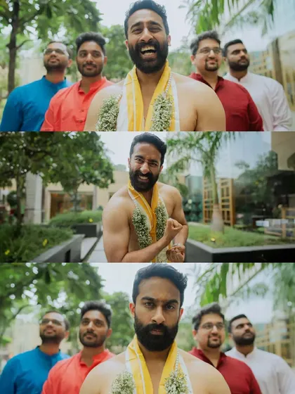 A collage of the groom and his groomsmen, capturing their fun, camaraderie, and a few "hero" shots.