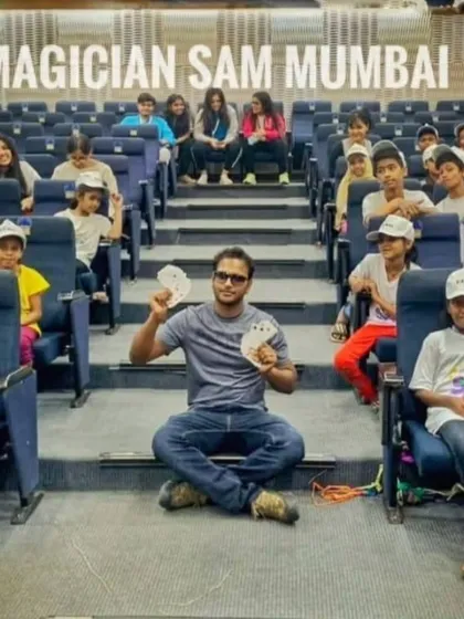 Performing for a large group of students in an auditorium. My shows are designed to captivate audiences of all sizes, ensuring everyone, even in the back row, feels the magic.