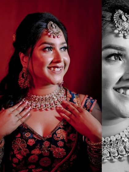 A happy bridal portrait, available in both color and classic black and white.