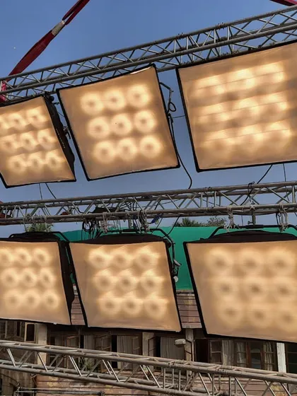 We rigged these Lightstar Luxed-9 LED fixtures onto a truss for a shoot in Mumbai. This kind of modular rigging allows for the creation of large, custom shaped light sources tailored to the specific needs of the shot.
