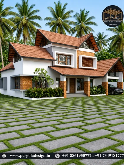 This image showcases how our carport designs are part of a larger architectural vision. The multi-level tiled roofing on the house, including the integrated carport, creates a cohesive and impressive exterior that blends modern structure with traditional materials.