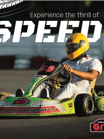 A driver gets ready to experience the pure speed of our Rotax kart. We provide all the necessary safety gear and instruction to ensure you can push your limits with confidence.