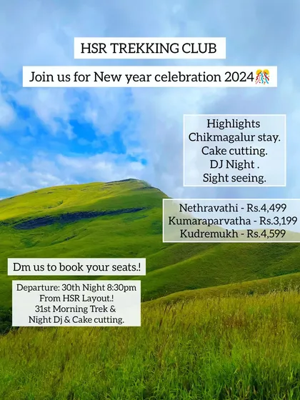 An announcement for my New Year's celebration treks, featuring Nethravathi as one of the prime destinations.