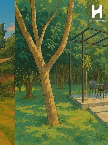 Another Ghibli-inspired illustration of one of my sites. The art style emphasizes the serene and picturesque quality of the environments where I build my homes.