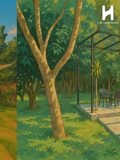 Another Ghibli-inspired illustration of one of my sites. The art style emphasizes the serene and picturesque quality of the environments where I build my homes.