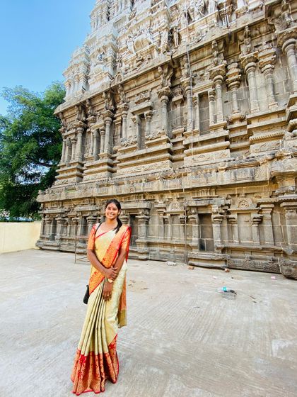 A beautiful day at the temple. This is a reminder of the tradition and culture that inspires my saree draping every day.