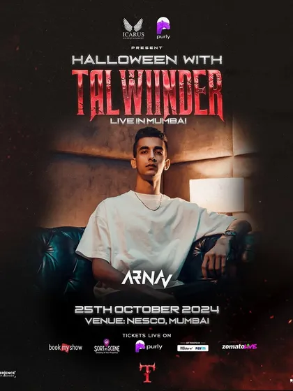The official event poster for a Halloween concert with Talwiinder, where I was a featured supporting act. This shows my inclusion in high-profile, professionally organized events.