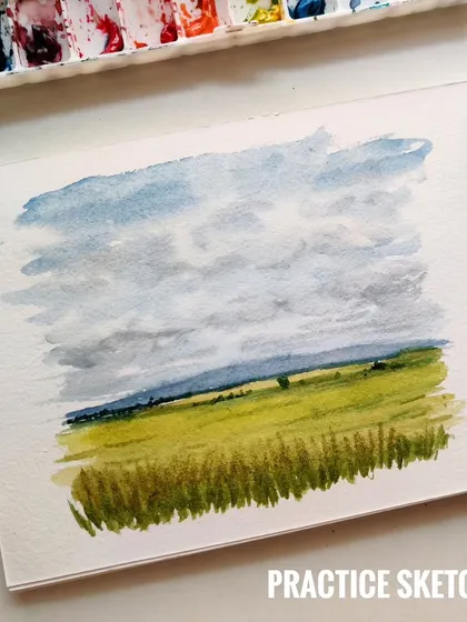 Practice sketch 01. This was my first quick study to get a feel for the scene, the colors, and the composition.