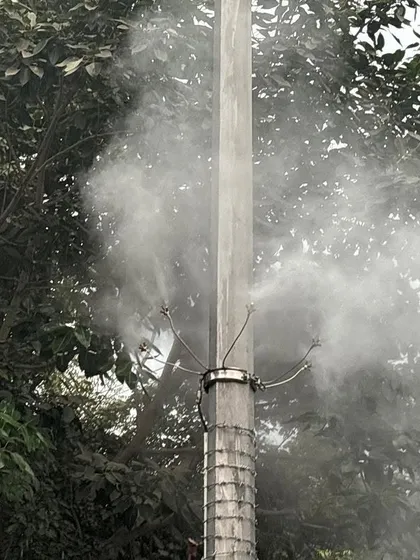 This is a close-up of the misting nozzle, the core of my air cleaning technology. These nozzles are mounted on existing electric poles, making installation quick and non-disruptive. They release a fine, targeted mist of treated water to improve local air quality.