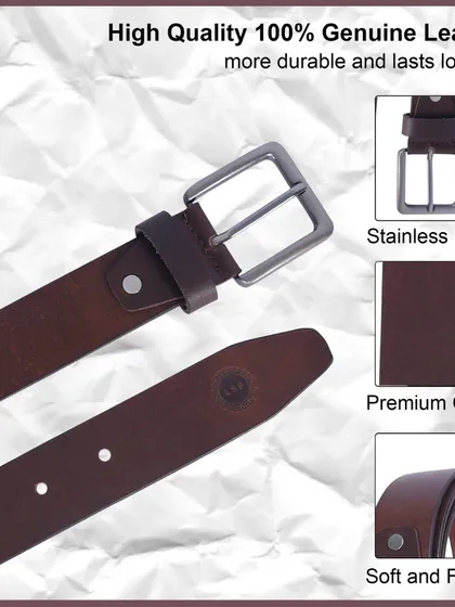 We design powerful infographics that sell. This image for a men's leather belt highlights key features like genuine leather, a stainless buckle, and premium quality, giving customers all the information they need to make a purchase.