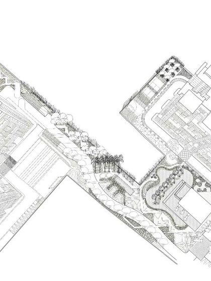What can landscape do beyond the expected? This intricate conceptual sketch explores the potential of an urban landscape, weaving together pathways, buildings, and green spaces into a complex and interconnected system.