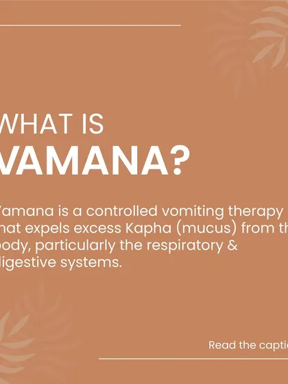 Here we explain what Vamana is in simple terms. It is a controlled vomiting therapy that specifically targets and expels excess Kapha (mucus) from the respiratory and upper digestive systems, helping to restore balance.
