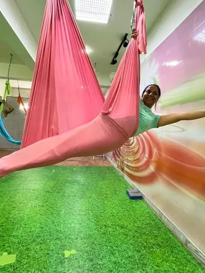 If it makes you happy, do it a thousand times. This student is the picture of joy as she flies through the air, a happy and healthy way to move.