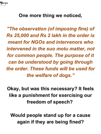 We question the fines imposed on NGOs and intervenors, which feel like a punishment for exercising freedom of speech and could discourage people from standing up for a cause.