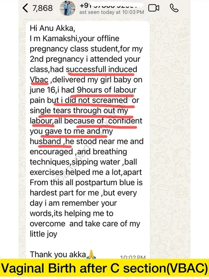 A vaginal birth after a C-section (VBAC) is possible for many women, and this beautiful message from Kamakshi is proof. With the right guidance, breathing techniques, and her husband's encouragement, she had a successful VBAC without fear. Your body is capable of amazing things.