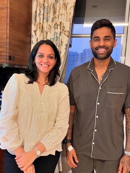 My partner Pinky with cricketer Surya Kumar Yadav. We are grateful for the opportunity to work with such wonderful and humble personalities.