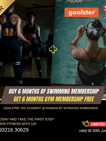 Double your fitness with our limited-time offer in Ahmedabad. Buy a 6-month swimming membership at our Goalster TSG Academy and get a 6-month gym membership absolutely free.