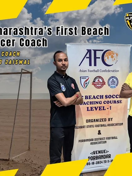 A huge milestone. Our Head Coach, Suraj Jaiswal, is the first certified Beach Soccer Coach in Maharashtra, bringing unique and expert knowledge to our academy.